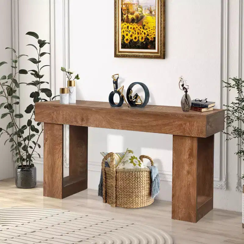 Console longue, Table de canapé rectangulaire en bois derrière le canapé, Table d'entrée de style fermier, pour l'entrée, le couloir, le salon et le hall d'entrée.