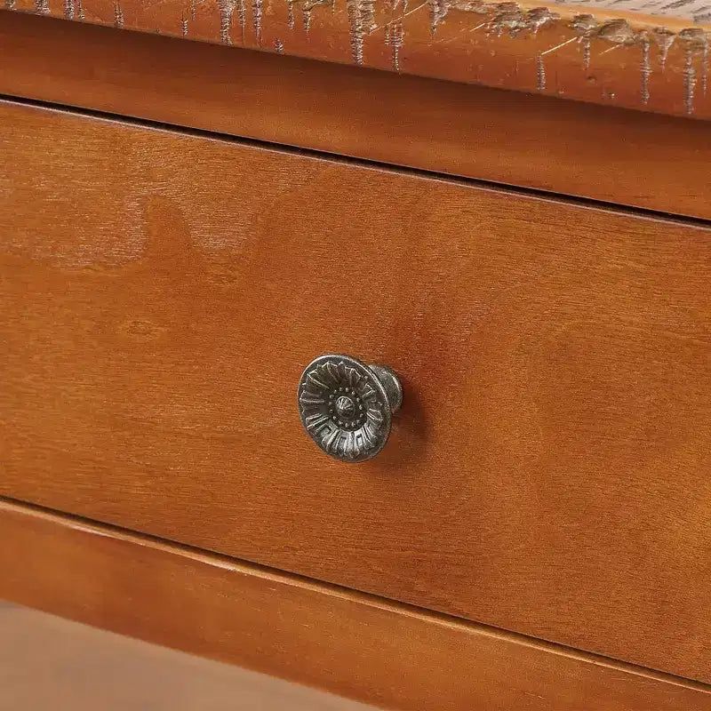 Console moderne en bois massif avec 3 tiroirs et 2 étagères, marron