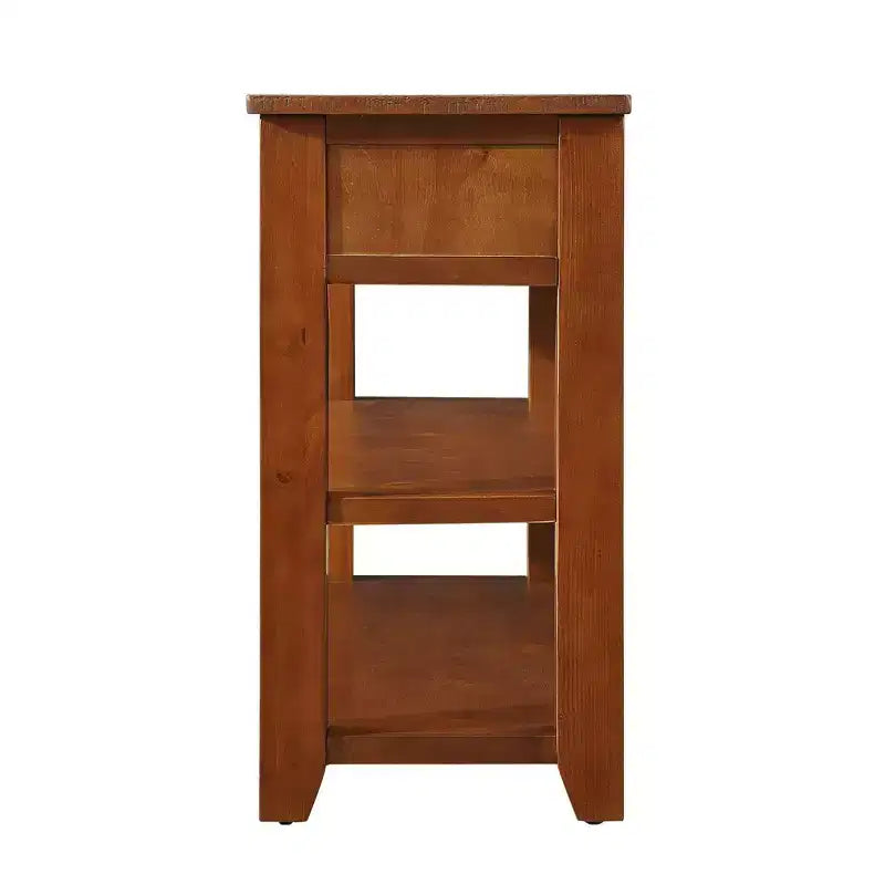 Console moderne en bois massif avec 3 tiroirs et 2 étagères, marron