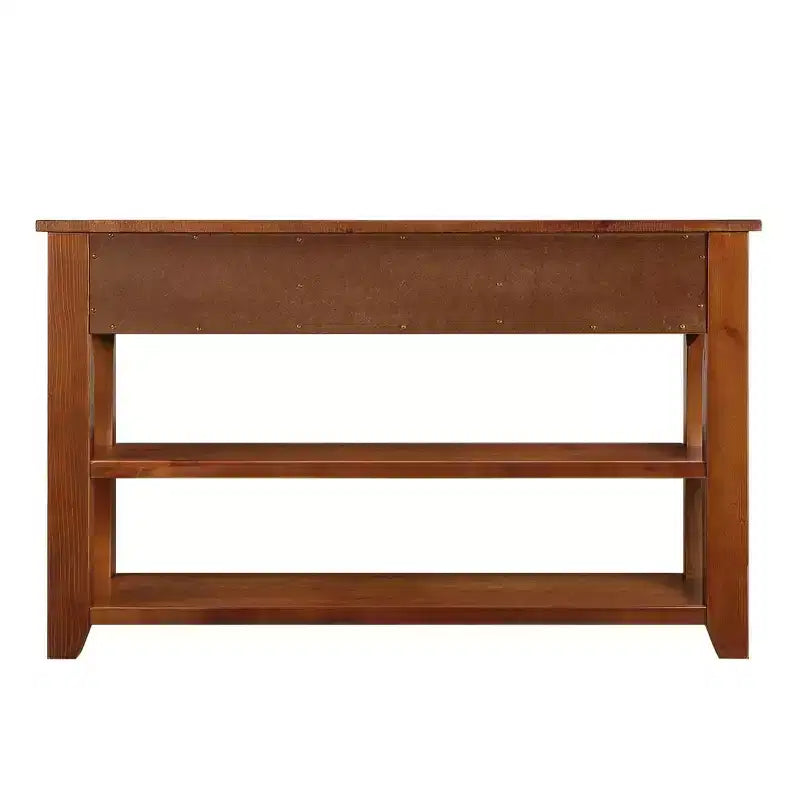 Console moderne en bois massif avec 3 tiroirs et 2 étagères, marron