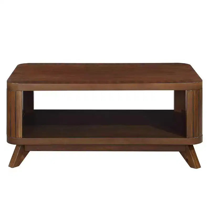 Table basse en bois avec pieds en bois massif et étagère de rangement ouverte, expresso