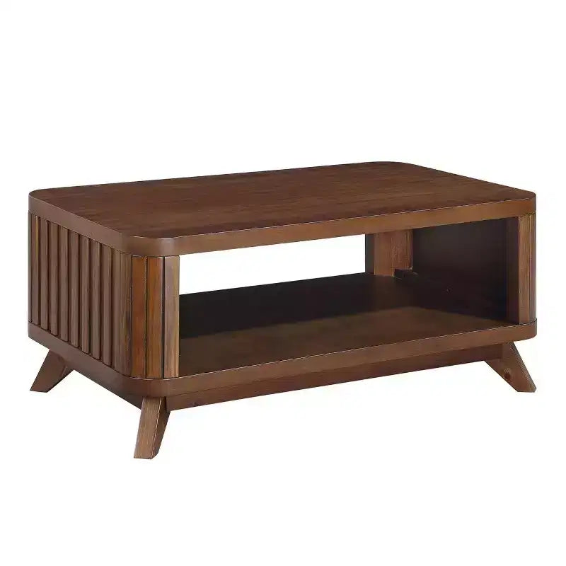 Table basse en bois avec pieds en bois massif et étagère de rangement ouverte, expresso