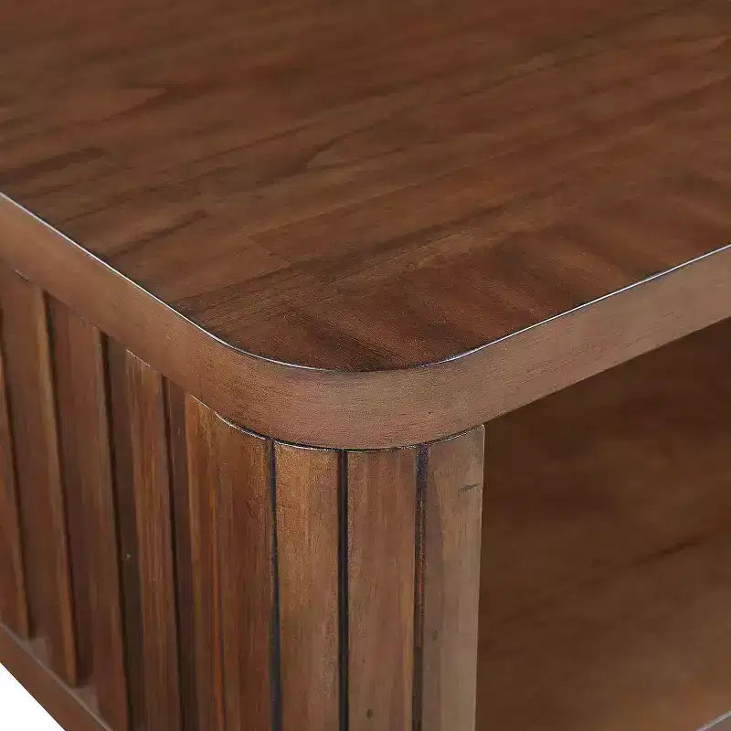 Table basse en bois avec pieds en bois massif et étagère de rangement ouverte, expresso