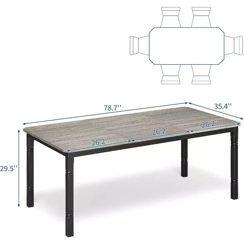Table de salle à manger rectangulaire, 6-8 places, plateau en bois et pieds en métal style industriel moderne