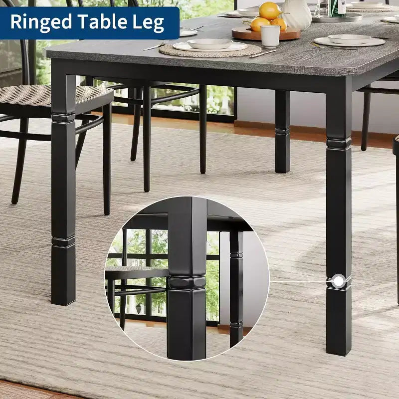 Table de salle à manger rectangulaire, 6-8 places, plateau en bois et pieds en métal style industriel moderne