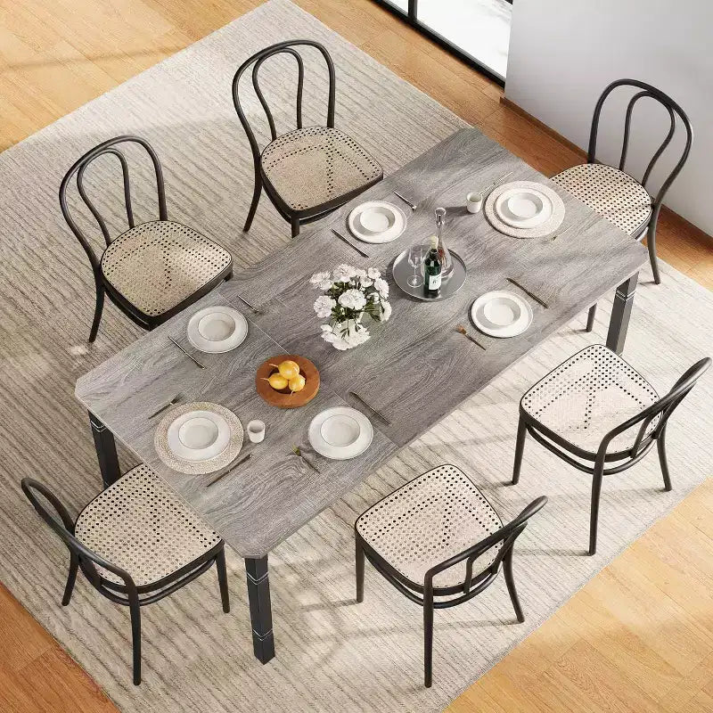 Table de salle à manger rectangulaire, 6-8 places, plateau en bois et pieds en métal style industriel moderne