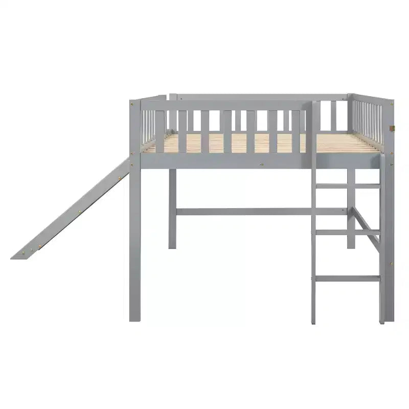 Lit mezzanine bas avec toboggan, Cadre de lit mezzanine en bois pour enfants avec barrière de sécurité haute pour filles et garçons