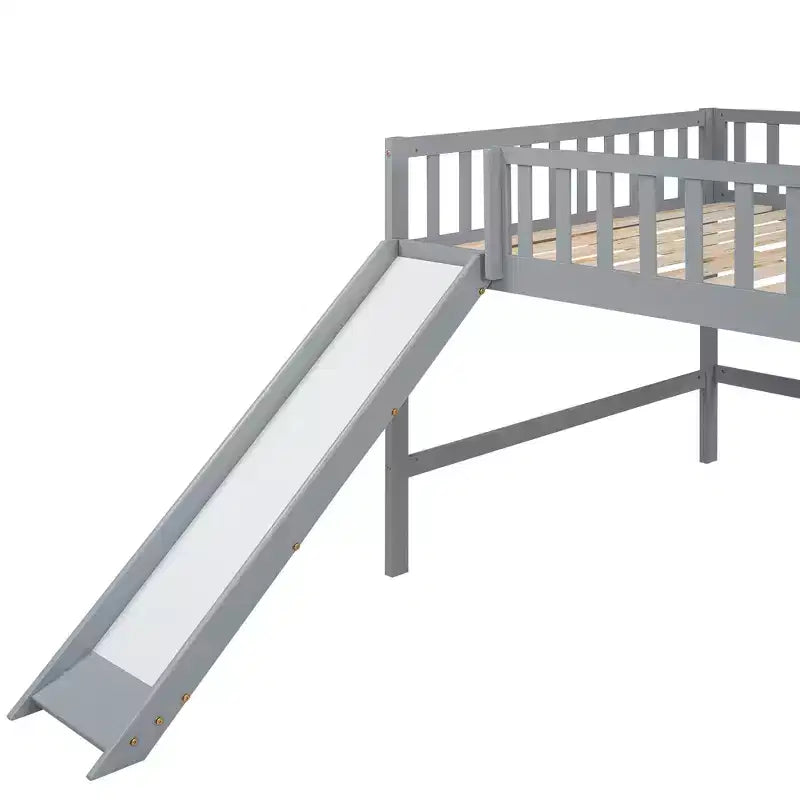 Lit mezzanine bas avec toboggan, Cadre de lit mezzanine en bois pour enfants avec barrière de sécurité haute pour filles et garçons