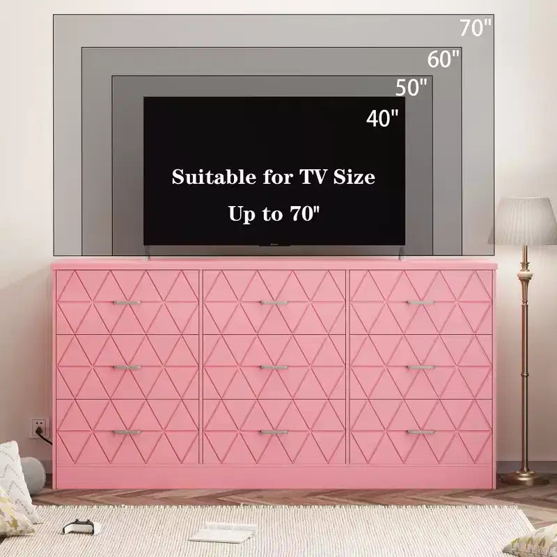 Commode à 9 tiroirs, Meuble de rangement moderne en bois, Commode support TV, Organisateur de tiroirs en bois avec prise de courant pour chambre à coucher, salon