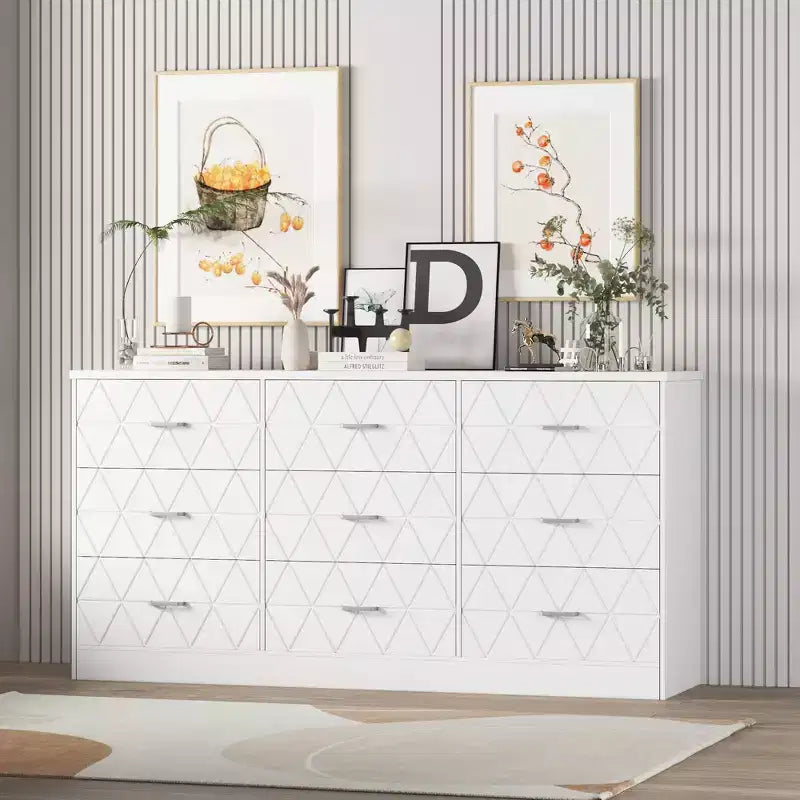 Commode à 9 tiroirs, Meuble de rangement moderne en bois, Commode support TV, Organisateur de tiroirs en bois avec prise de courant pour chambre à coucher, salon