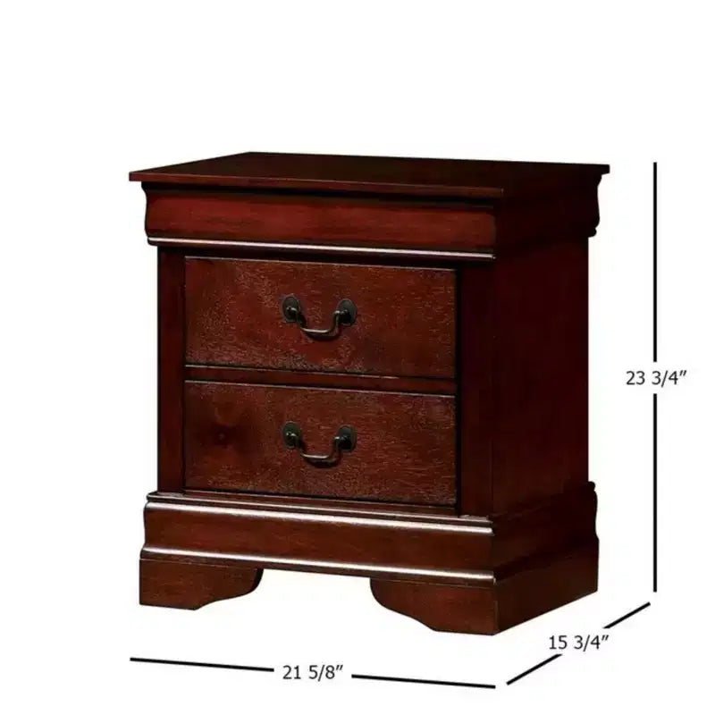 Table de chevet traditionnelle en bois expresso à 2 tiroirs avec poignées antiques