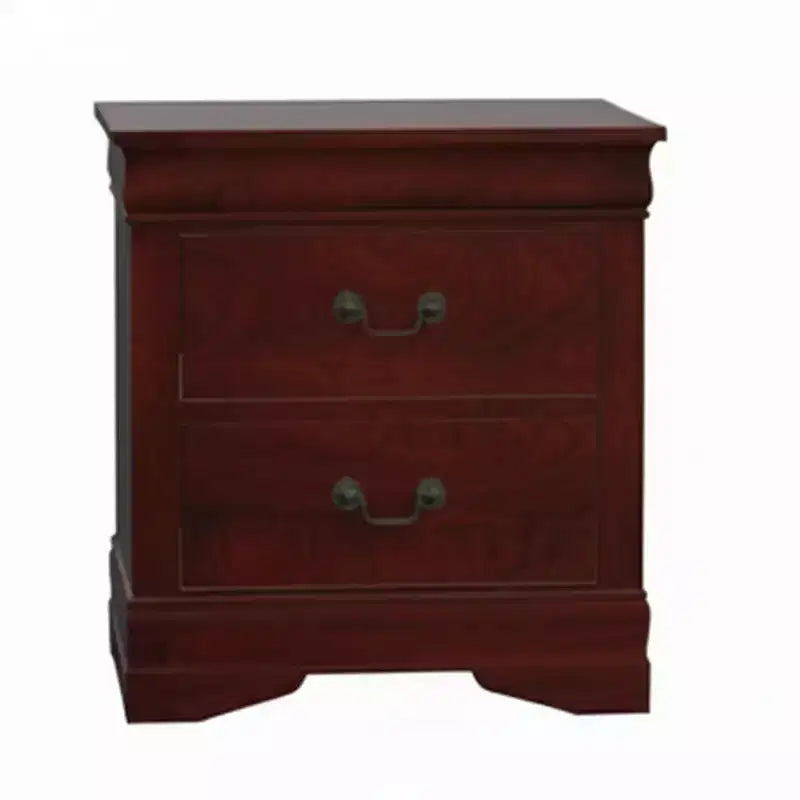 Table de chevet traditionnelle en bois expresso à 2 tiroirs avec poignées antiques