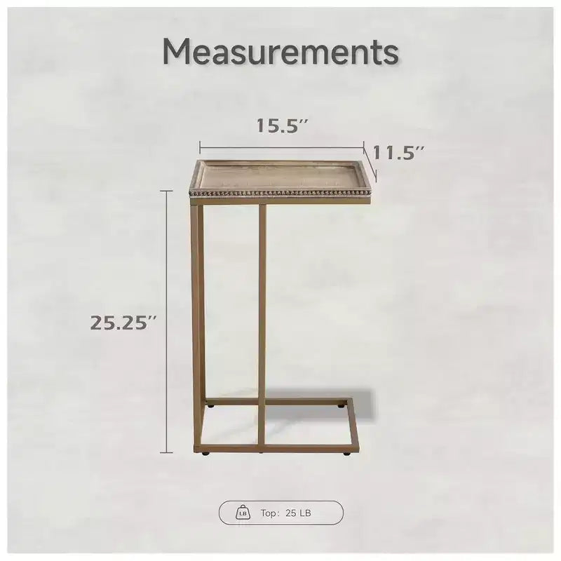 Table d'appoint de ferme avec plateau en rotin tissé, doré