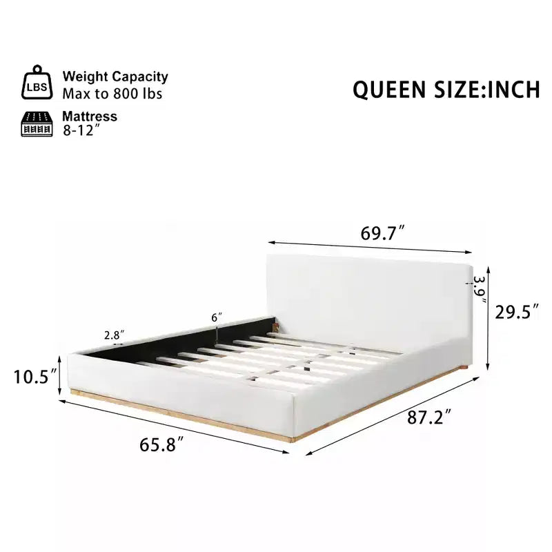 Cadre de lit élégant en velours capitonné, plateforme de lit Queen/King Size, blanc
