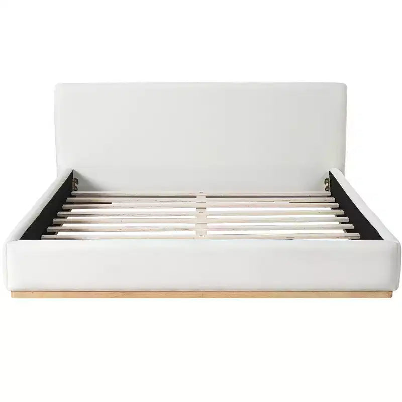 Cadre de lit élégant en velours capitonné, plateforme de lit Queen/King Size, blanc