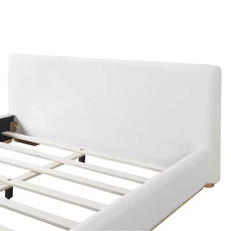 Cadre de lit élégant en velours capitonné, plateforme de lit Queen/King Size, blanc