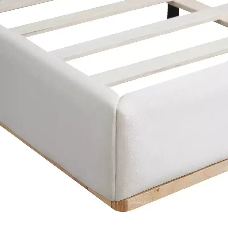Cadre de lit élégant en velours capitonné, plateforme de lit Queen/King Size, blanc