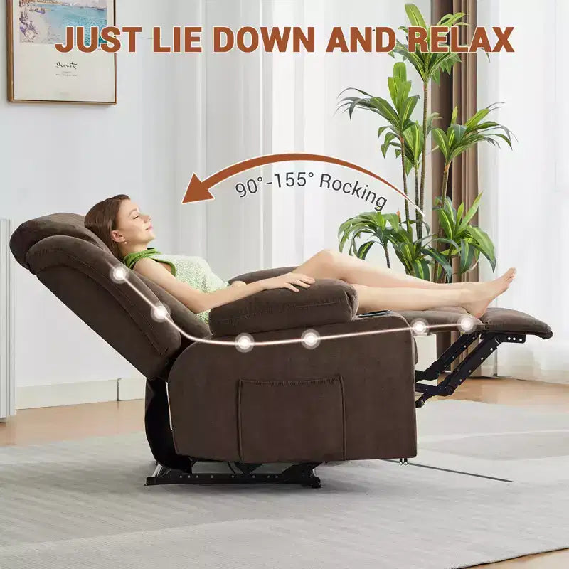 Fauteuil inclinable manuel surdimensionné avec massage vibrant, chauffage et poches latérales pour le salon