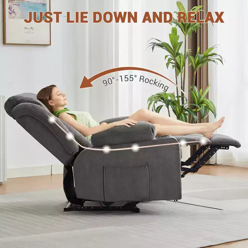 Fauteuil inclinable manuel surdimensionné avec massage vibrant, chauffage et poches latérales pour le salon