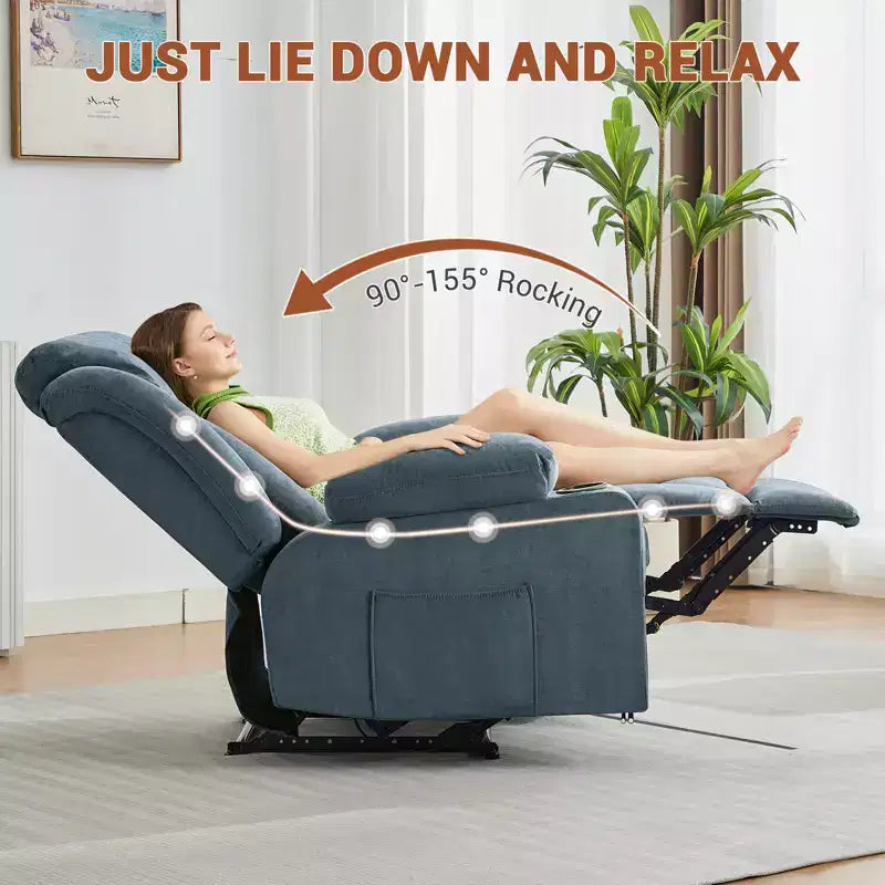 Fauteuil inclinable manuel surdimensionné avec massage vibrant, chauffage et poches latérales pour le salon