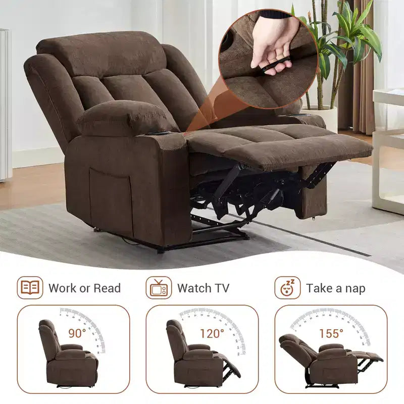 Fauteuil inclinable manuel surdimensionné avec massage vibrant, chauffage et poches latérales pour le salon