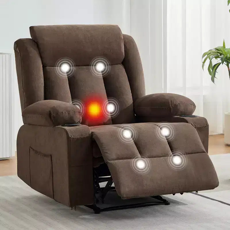 Fauteuil inclinable manuel surdimensionné avec massage vibrant, chauffage et poches latérales pour le salon