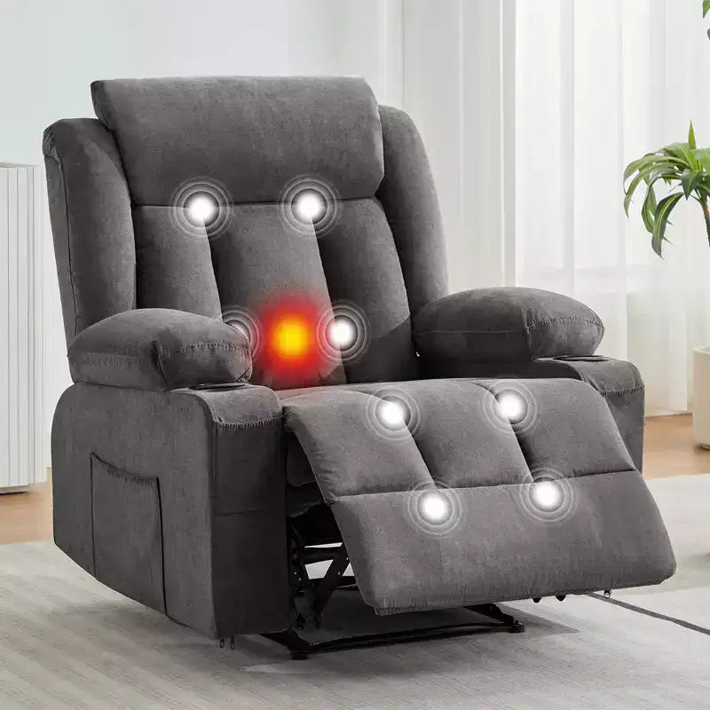 Fauteuil inclinable manuel surdimensionné avec massage vibrant, chauffage et poches latérales pour le salon