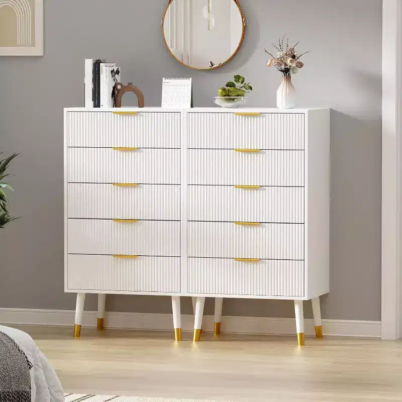 Commode 5 tiroirs pour chambre à coucher, commode de placard 5 tiroirs, unité de rangement de coffre, petite table de chevet cannelée pour chambre à coucher