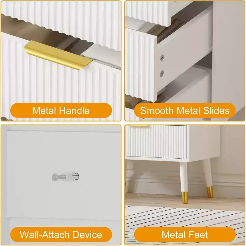 Commode 5 tiroirs pour chambre à coucher, commode de placard 5 tiroirs, unité de rangement de coffre, petite table de chevet cannelée pour chambre à coucher