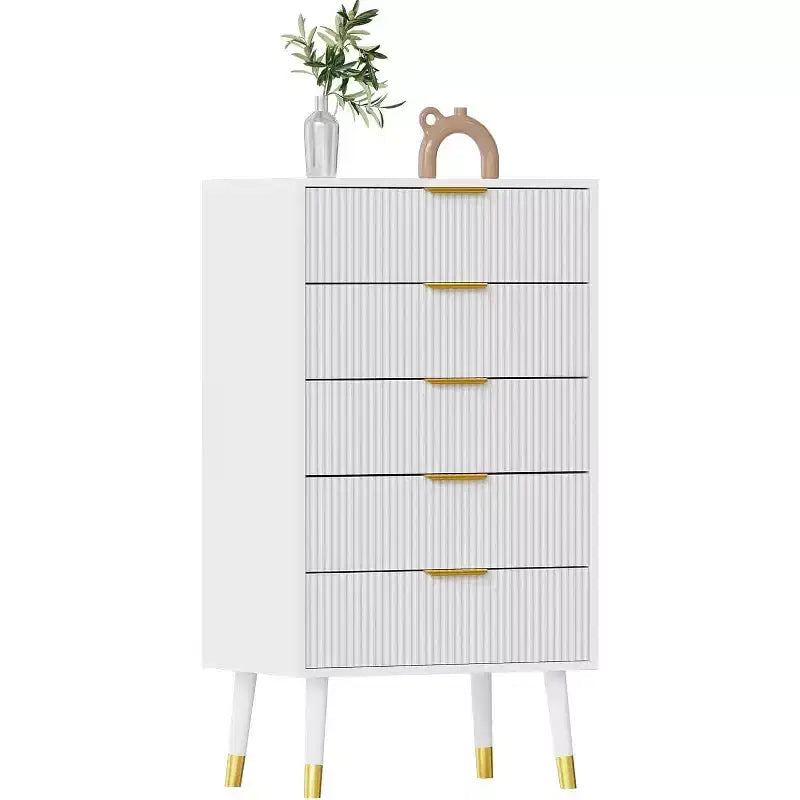 Commode 5 tiroirs pour chambre à coucher, commode de placard 5 tiroirs, unité de rangement de coffre, petite table de chevet cannelée pour chambre à coucher