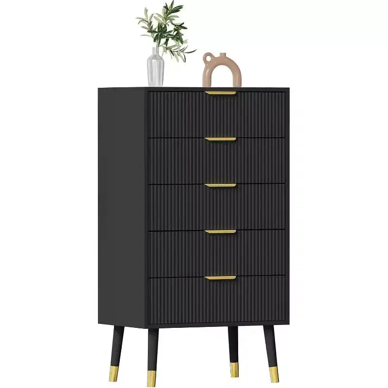 Commode 5 tiroirs pour chambre à coucher, commode de placard 5 tiroirs, unité de rangement de coffre, petite table de chevet cannelée pour chambre à coucher