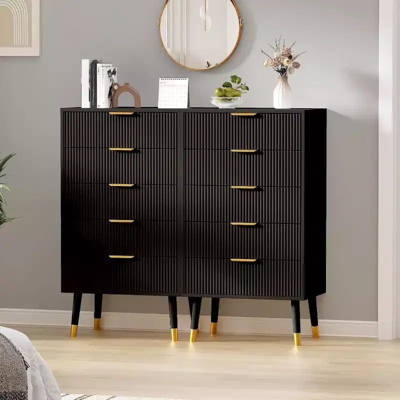 Commode 5 tiroirs pour chambre à coucher, commode de placard 5 tiroirs, unité de rangement de coffre, petite table de chevet cannelée pour chambre à coucher