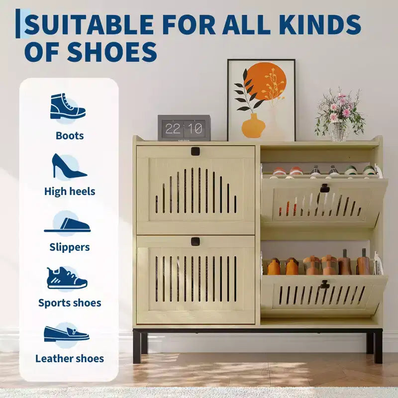 Meuble à chaussures avec 4 tiroirs basculants, organisateur de chaussures, étagère à chaussures réglable pour entrée, salon, chambre