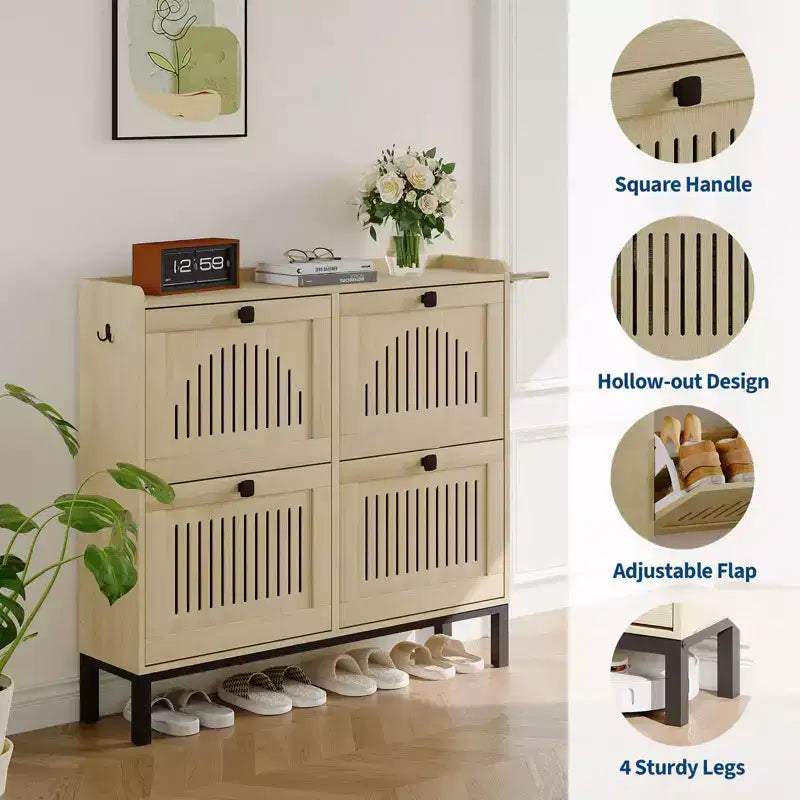 Meuble à chaussures avec 4 tiroirs basculants, organisateur de chaussures, étagère à chaussures réglable pour entrée, salon, chambre
