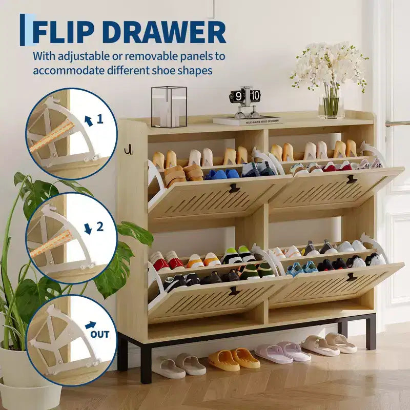 Meuble à chaussures avec 4 tiroirs basculants, organisateur de chaussures, étagère à chaussures réglable pour entrée, salon, chambre