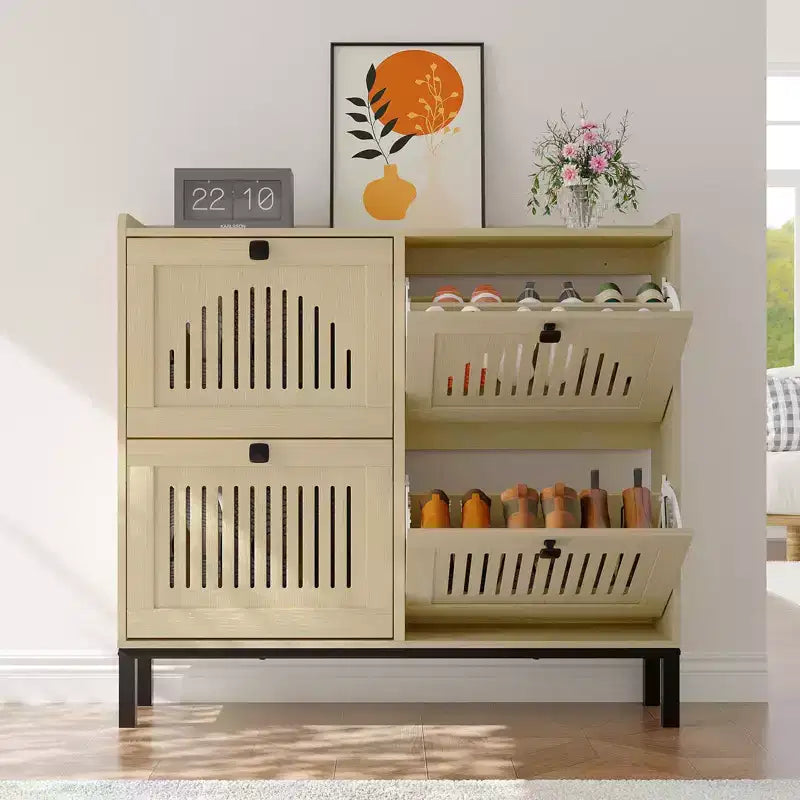 Meuble à chaussures avec 4 tiroirs basculants, organisateur de chaussures, étagère à chaussures réglable pour entrée, salon, chambre