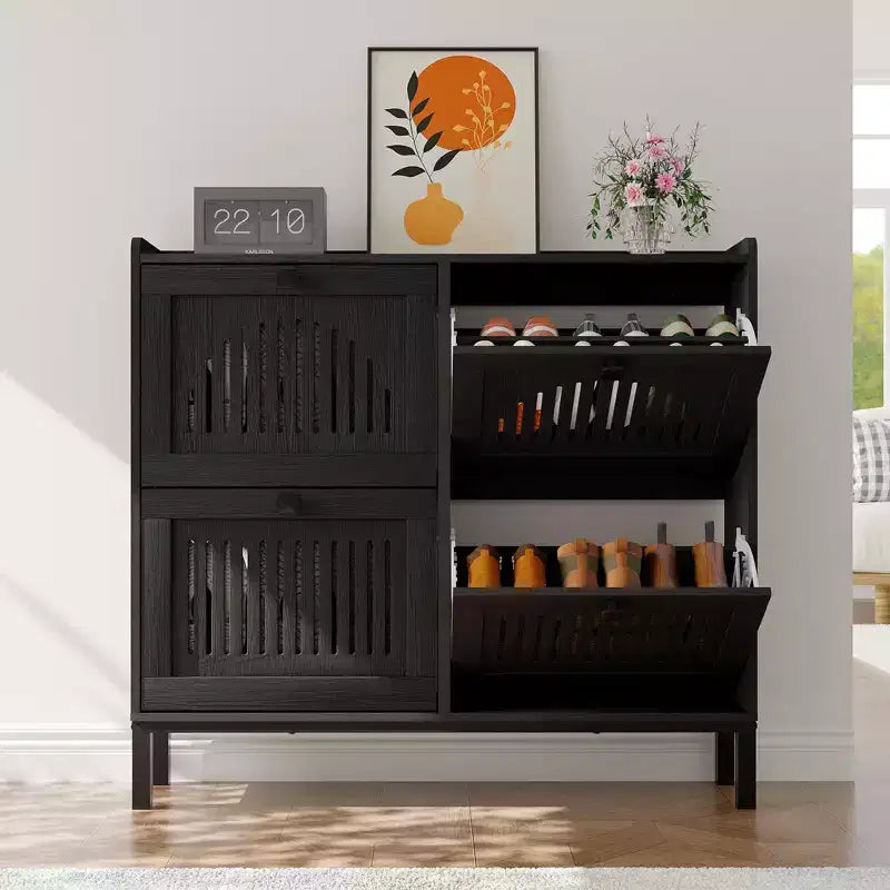 Meuble à chaussures avec 4 tiroirs basculants, organisateur de chaussures, étagère à chaussures réglable pour entrée, salon, chambre