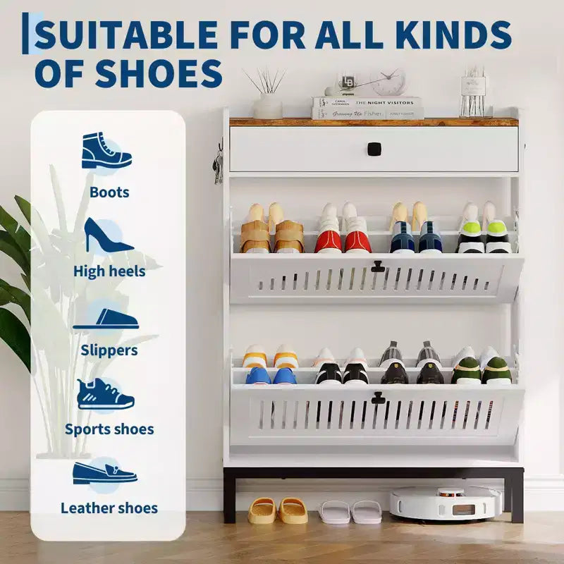 Meuble à chaussures avec 4 tiroirs basculants, organisateur de chaussures, étagère à chaussures réglable pour entrée, salon, chambre