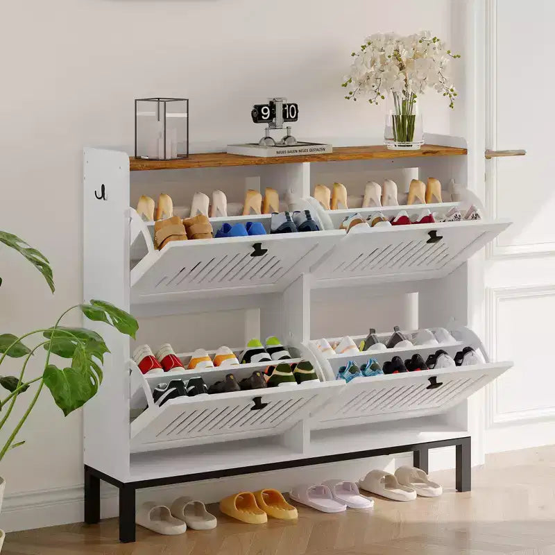 Meuble à chaussures avec 4 tiroirs basculants, organisateur de chaussures, étagère à chaussures réglable pour entrée, salon, chambre