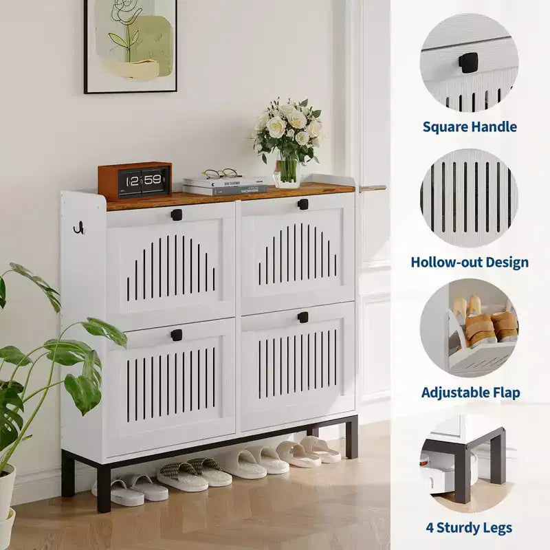 Meuble à chaussures avec 4 tiroirs basculants, organisateur de chaussures, étagère à chaussures réglable pour entrée, salon, chambre