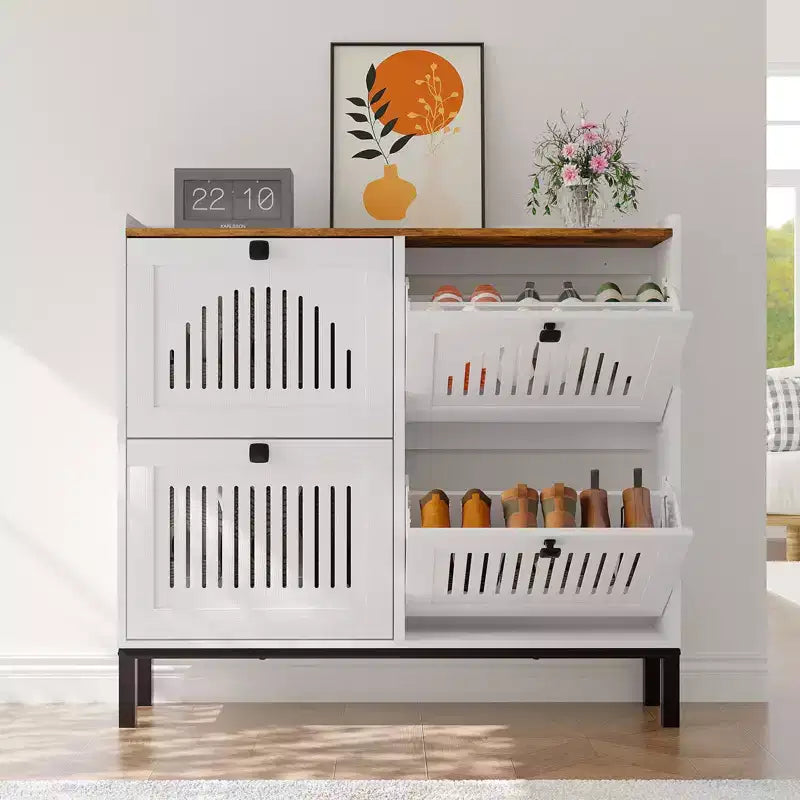 Meuble à chaussures avec 4 tiroirs basculants, organisateur de chaussures, étagère à chaussures réglable pour entrée, salon, chambre