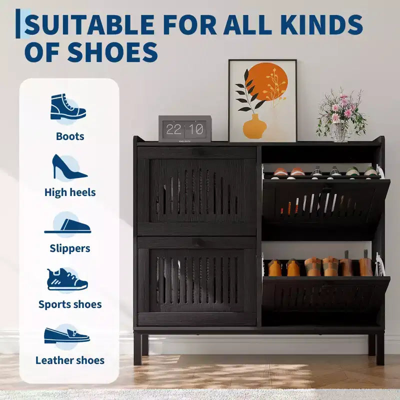 Meuble à chaussures avec 4 tiroirs basculants, organisateur de chaussures, étagère à chaussures réglable pour entrée, salon, chambre