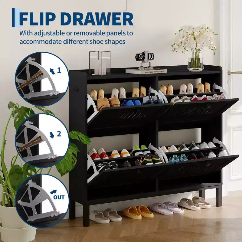 Meuble à chaussures avec 4 tiroirs basculants, organisateur de chaussures, étagère à chaussures réglable pour entrée, salon, chambre