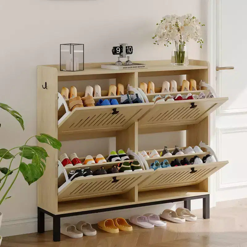 Meuble à chaussures avec 4 tiroirs basculants, organisateur de chaussures, étagère à chaussures réglable pour entrée, salon, chambre