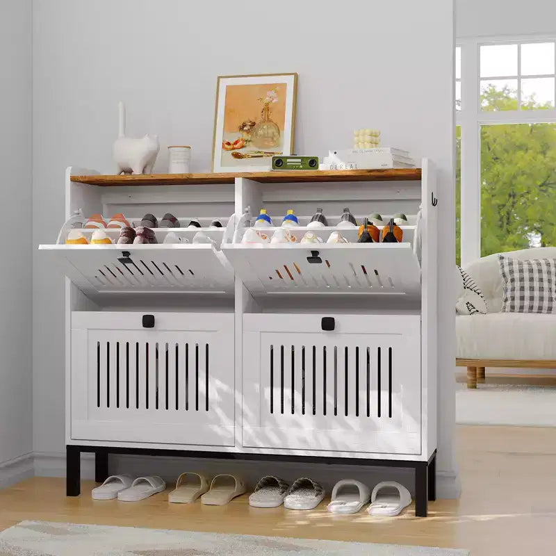 Meuble à chaussures avec 4 tiroirs basculants, organisateur de chaussures, étagère à chaussures réglable pour entrée, salon, chambre