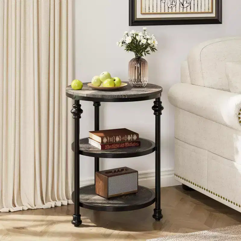 Table d'appoint ronde à 3 niveaux Table d'appoint peu encombrante avec étagère de rangement pour salon et chambre à coucher