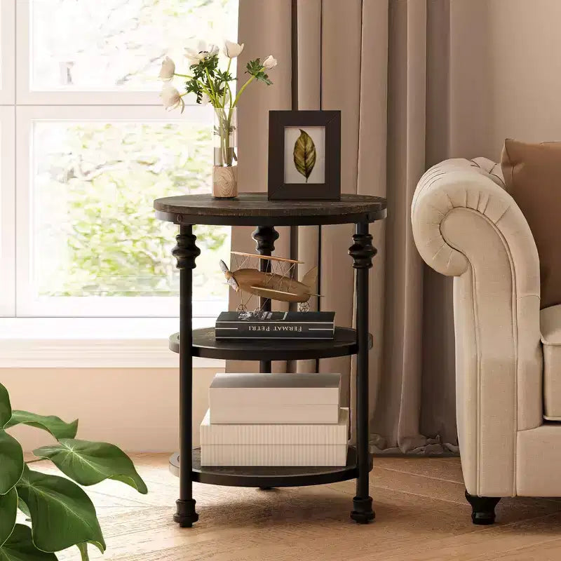 Table d'appoint ronde à 3 niveaux Table d'appoint peu encombrante avec étagère de rangement pour salon et chambre à coucher