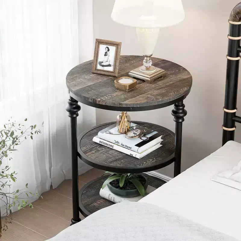 Table d'appoint ronde à 3 niveaux Table d'appoint peu encombrante avec étagère de rangement pour salon et chambre à coucher