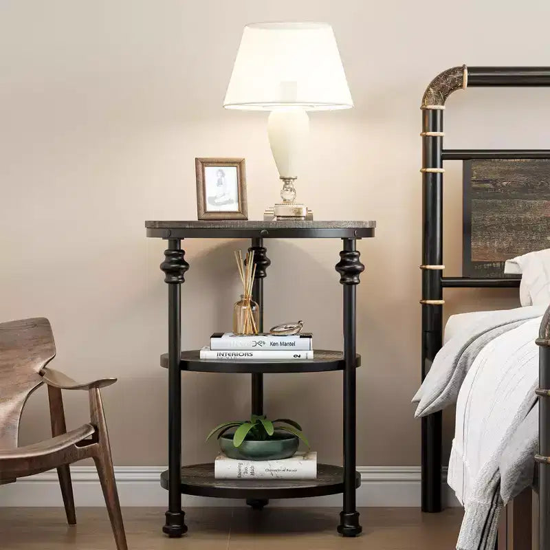 Table d'appoint ronde à 3 niveaux Table d'appoint peu encombrante avec étagère de rangement pour salon et chambre à coucher