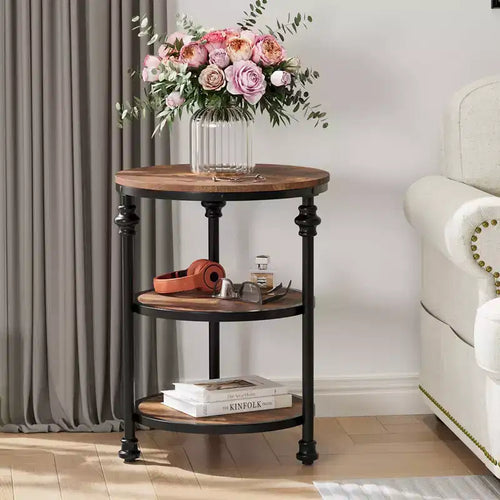 Table d'appoint ronde à 3 niveaux Table d'appoint peu encombrante avec étagère de rangement pour salon et chambre à coucher